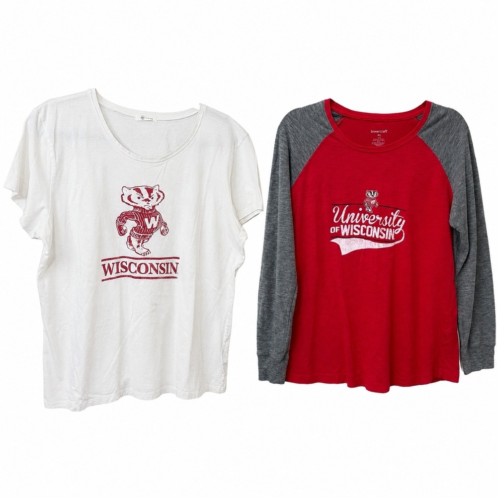 Wisconsin Badgers Bundle‎ - Red Raglan Long Sleeve Tee & White Tee - Size XXL